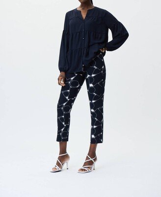 Geo Print Crop Pant In Midnight Blue & White