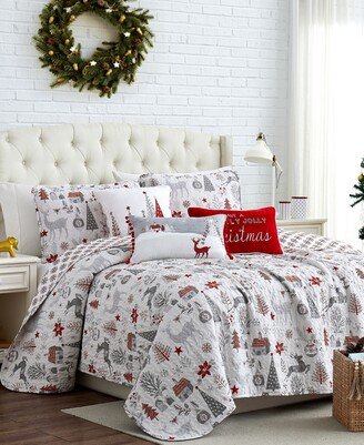 Holly Jolly Lane Oversized Reversible 6 Piece Quilt Set, Twin or Twin Xlong