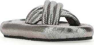 Metallic Open Toe Slip-On Slides