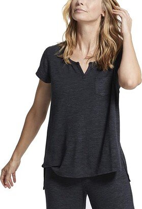 Women's Slub Knit Cap Sleeve Lounge Tee (Black) Women's Pajama