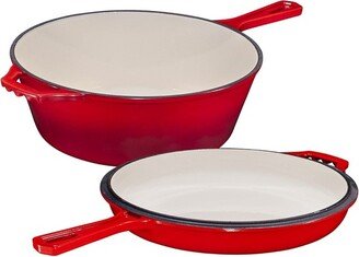 2-in-1 Red Pre-seasoned Cast Iron Dutch Oven and Skillet Set, 5 Quarts, Oven and Dishwasher Safe