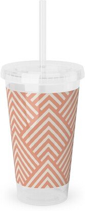 Travel Mugs: Mod Triangles - Blush Acrylic Tumbler With Straw, 16Oz, Pink