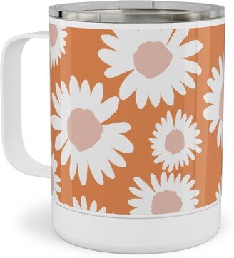 Travel Mugs: Boho Daisies - Flowers - Muted Orange And Blush Stainless Steel Mug, 10Oz, Orange