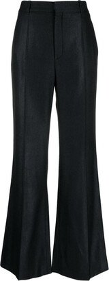 Wool and silk blend flared leg trousers