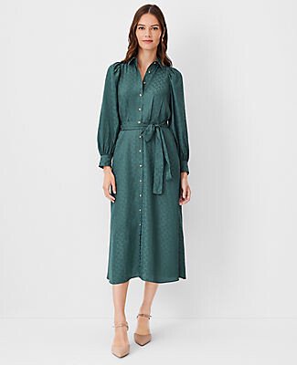 Petite Link Jacquard Belted Shirtdress