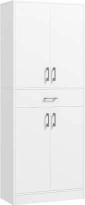 HOMCOM 70.75 Kitchen Pantry Cabinet with Drawer and Adjustable Shelf, Freestanding Tall Storage Cabinet with 2 Double Door Cupboards, White