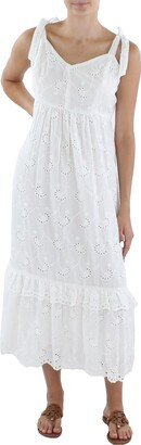 Petites Womens Eyelet Tea-Length Fit & Flare Dress