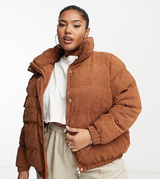 Brave Soul Plus slay cord puffer jacket in tan