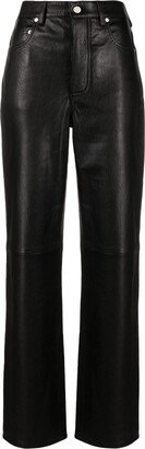 Mainless Grainy leather straight trousers