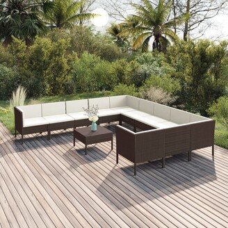 12 Piece Patio Lounge Set with Cushions Poly Rattan Brown - 23.6 x 23.6 x 13.8