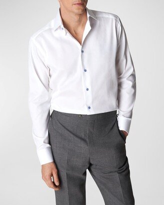 Men's Contemporary Fit Twill Shirt with Contrast Button