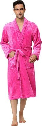 Lars Amadeus Men's Plush Shawl Collar Robe Long Sleeves Spa Flannel Fleece Bathrobe with Belt Small Rose Red