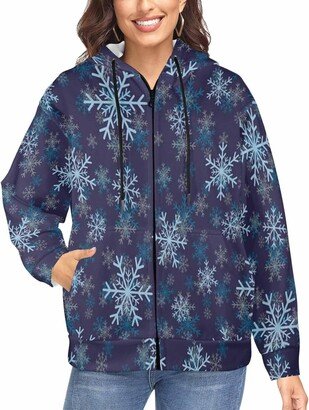 LOSARON Background With Snow Snowflakes Women's Full-Zip Hooded Sweatshirt with Thumb Holes Comfortable Hoodie Casual Fashion Jackets 4XL