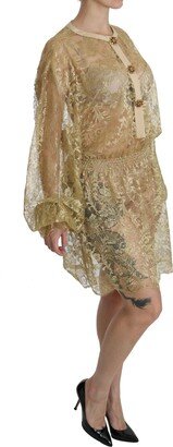 Gold Lace See Through A-Line Knee Length Women's Dress