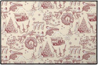 Door Mats: Holiday Traditions Toile - Red On Cream Door Mat, Red