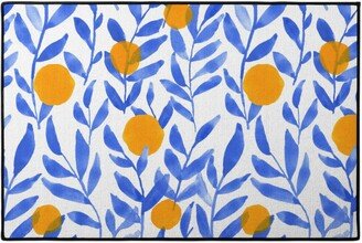 Door Mats: Modern Lemons Block - Blue And Orange Door Mat, Blue