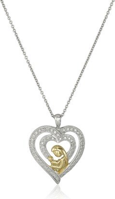 18K Yellow Gold over Sterling Silver Diamond Accent Mother and Child Heart Pendant Necklace