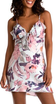 Shea Floral Ruffle Trim Tie Front Satin Chemise-AA