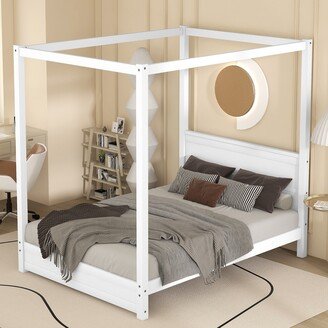 IGEMAN Canopy Platform Bed with Headboard and Support Legs, Can Be Freely Decorated