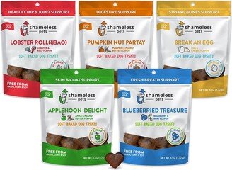 Shameless Pets Soft-Baked Dog Treats, 6oz (Variety Pack, 5-Pk) | Clean, Natural, Grain-Free Dog Biscuits | Lobster, Pumpkin Nut, Break an Egg, Appleno