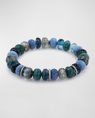 Mixed Blue Beaded Bracelet with Diamonds, 10mm