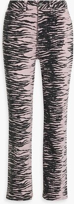 Tiger-print mid-rise bootcut jeans