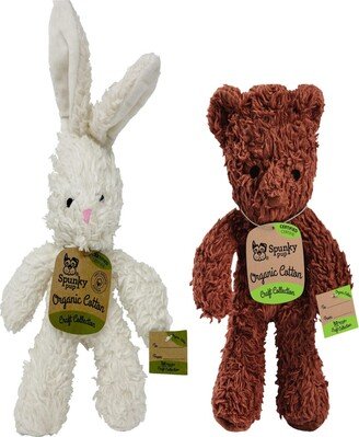 Spunky Pup Organic Cotton dog toy Plush (Bunny and Bear) Assorted Colors - Set of 2