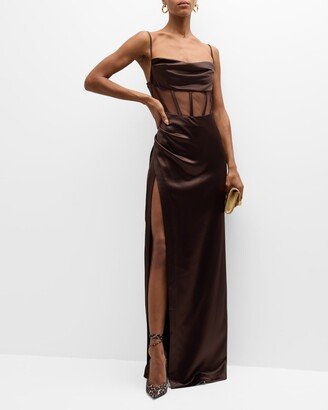 Rosa Satin Corset Long Slit Dress