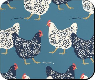 Mouse Pads: Farmhouse Chickens On Blue Mouse Pad, Rectangle Ornament, Blue