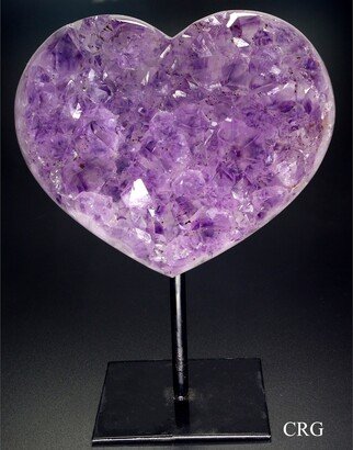 Qty-1 Polished Amethyst Druzy Heart On Metal Stand 1-1.5 Kilo Avg