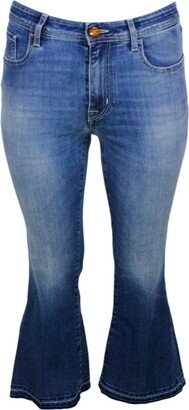 Victoria Crop Jeans In Light Stretch Denim With Trumpet Shape And 5-pocket Fringed Hem