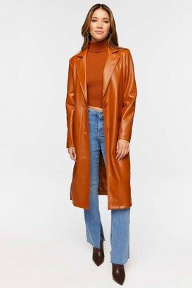 Faux Leather Trench Coat-AE