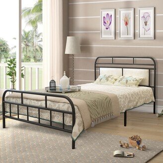 TOSWIN Modern Black Steel Bed Frame with Upholstered Headboard and Footboard, Underbed Storage