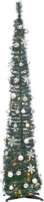 Sterling Tree Company 6Ft High Pop Up Pre-Lit Decorated Narrow Green Tree With Warm White Lights