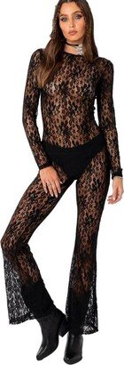 Edikted Women's Let It B Sheer Lace Open Back Jumpsuit