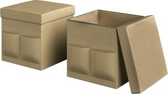 Hastings Home 2-Pack Folding Ottoman Cubes, Beige