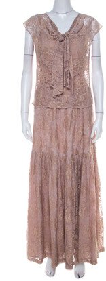 Light Pink Lace Front Bow Detail Top and Skirt Set M