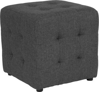 Emma and Oliver Grid Tufted Upholstered Cube Ottoman Pouf in Dark Gray Fabric