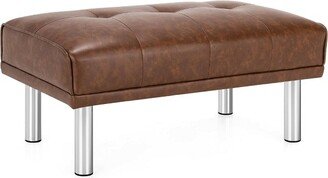 Ottoman Footrest Stool PU Leather Rectangular Seat w/Metal Legs Brown