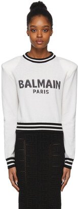 White Cropped Logo Crewneck Sweater