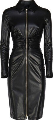 Calf-Length Leather-Effect Dress