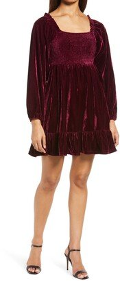 BTFL-life Velvet Long Sleeve Babydoll Dress