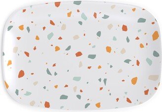 Serving Platters: Terrazzo - Green And Orange On Cream Serving Platter, Beige