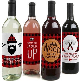 Big Dot Of Happiness Lumberjack - Channel the Flannel - Party Decor - Wine Bottle Label Stickers 4 Ct