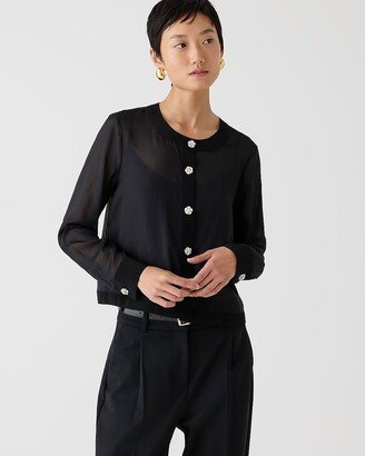 Sheer button-up shirt with jewel buttons in organza blend