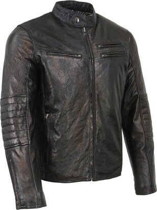 Milwaukee Leather SFM1809 Men's Two-Tone Euro Collar Cafe Style Leather Jacket - Large