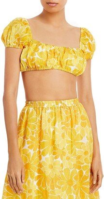 Womens Floral Print Sqaure-Neck Cropped