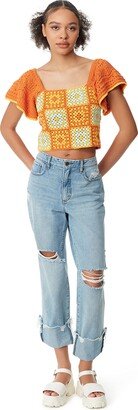 Circus NY Women's Crochet Short Sleeve Crop Top