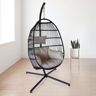 Rasoo Hanging Egg Chair Outdoor Patio Swing Egg Chair Indoor Folding Egg Chair with Waterproof Cushion and Folding Rope Back