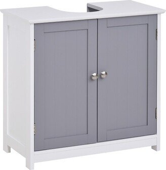 kleankin Vanity Base Cabinet, Under-Sink Bathroom Cabinet Storage with U-Shape Cut-Out and Adjustable Internal Shelf, White and Gray